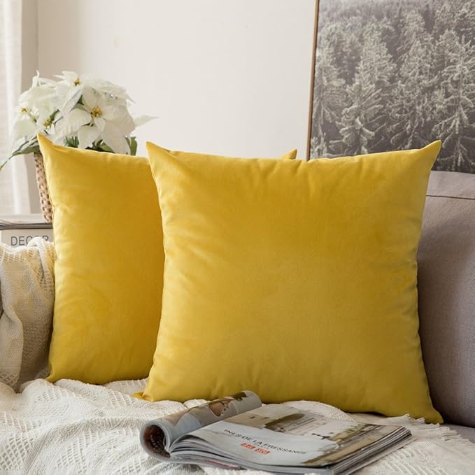 MIULEE Mustard Yellow Pillow Covers 16x16 Inch Decorative Velvet Throw Pillow Covers Farmhouse Modern Home Decor for Couch Sofa Bedroom Living Room