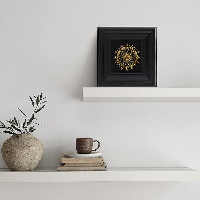 Brivoria Mandala Wall Art Home Decor, Radiant Golden Sun Mandala Design with Layered Frame Structure, Modern Spiritual Accent for Meditation Corner Desk Shelf or Bedroom, Wall and Tabletop Display,8x8