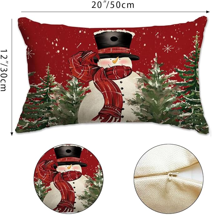 Christmas Pillow Cover 12X20 Colorlife Snowman Tree Snowflake Lumbar Pillow Cover Decorations Throw Pillow Covers Farmhouse Pillows Decorative for Sofa Winter Home Decor