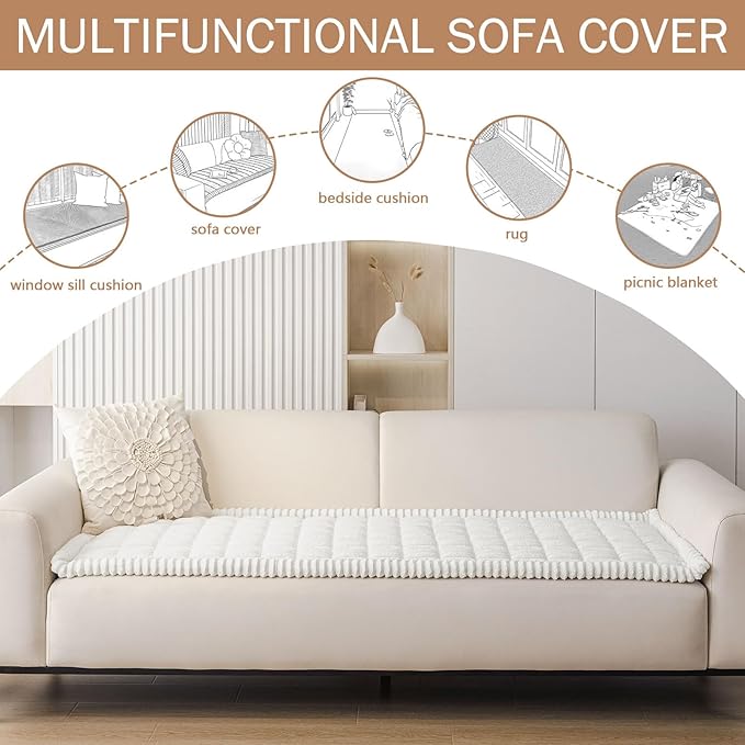 Smiry Couch Cover for Dogs Washable, Non Slip Fuzzy Pet Couch Covers for 3 Cushion Sofa Pet Friendly, Thick Soft Sofa Slipcovers Cushion Protector (White, 27.6" x 88")