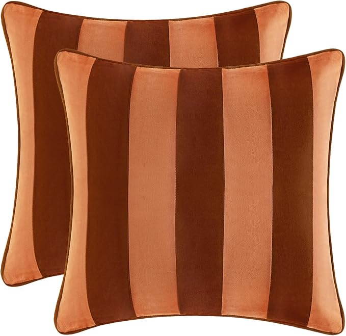 MONDAY MOOSE Decorative Throw Pillow Covers Cushion Cases, Set of 2 Soft Velvet Striped Piping Edge Designs, Pillow Inserts Not Included (Rust/Coral, 20x20 inch)