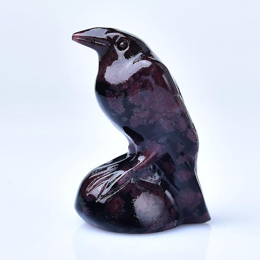 Natural Garnet Crystal Raven Statue 2" Healing Crystal Handmade Sculpture Lucky Guardian Pocket Statues Reiki Meditation Office Home Decoration Gift