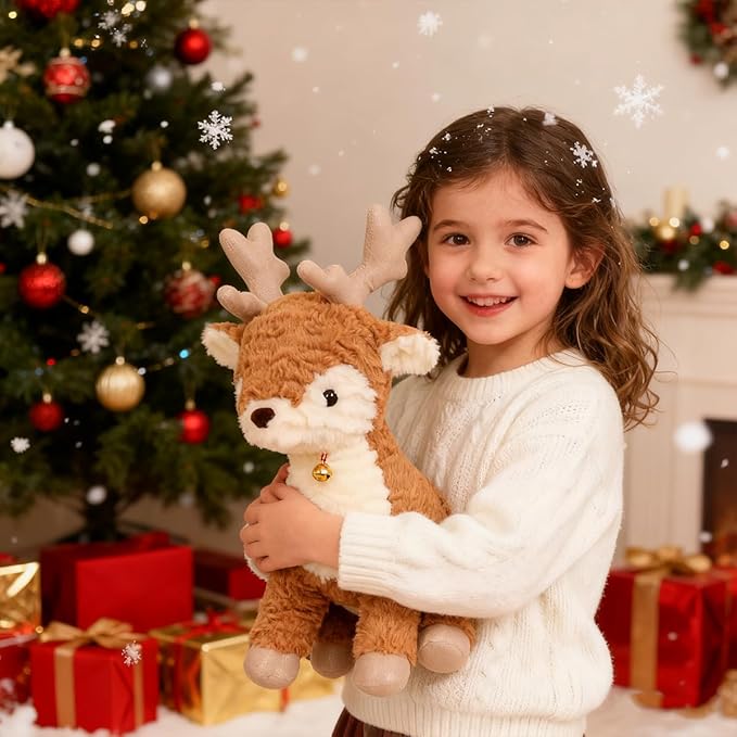 Deer Stuffed Animal, 15.8" Christmas Reindeer Plush Super Soft Cuddly Toy Kawaii Birthday Gifts for Kids Boys Girls