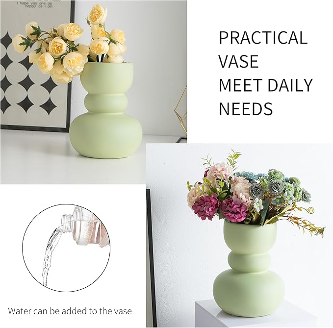 Ceramic Vase Green Modern Dried Flower Vase, Matte Pampas Flower Vases, Boho Home Decor for Centerpiece Wedding Dinner Table Party Living Room Office Bedroom, Housewarming Gift