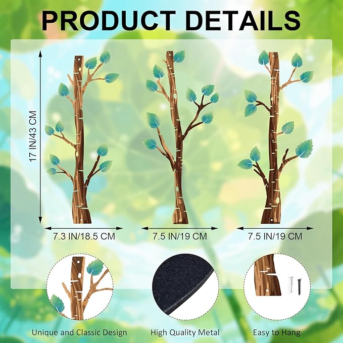 Metal Tree Wall Decor, Birch Tree Wall Art, Tree Branches Vertical Metal Wall Rustic Wall Sculpture for Home Living Room Bedroom Bathroom (Colorful)