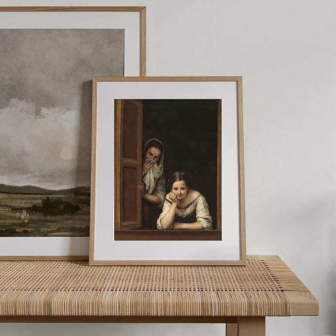XOCUUI Oil Painting Vintage Poster of Girl on The Windowsill and Woman Portrait in Window Victorian | 8x10 Antique Print | Unframed Wall Art | Old Style Gift | Rustic Home Office Decor