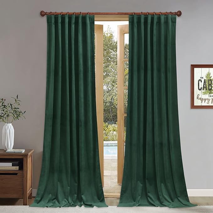 StangH Green Living Room Curtains - Super Soft Velvet Blackout Curtains Luxury Home Decor for Party/Theater/Holiday Fete, Thermal Insulated Window Drapes, Dark Green, W52 x L96, 2 Panels