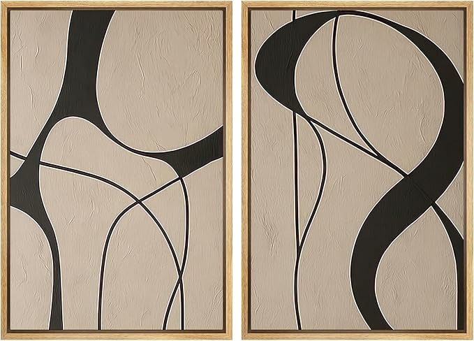 SIGNWIN Framed Canvas Print Wall Art Set Neutral Beige and Black Abstract Line Modern Minimalist Modern Art Minimal Boho Relax/Calm for Living Room, Bedroom, Office - 16"x24"x2 Natural