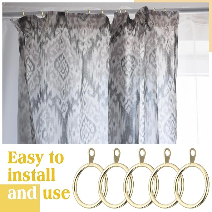 Shappy 40 Pack Metal Drapery Curtain Rod Rings with Eyelets Internal Diameter 1.18in Fits up to 0.79in Rod Hanging Drape Sliding Eyelet Gold Rings for Window Door Shower Bathroom