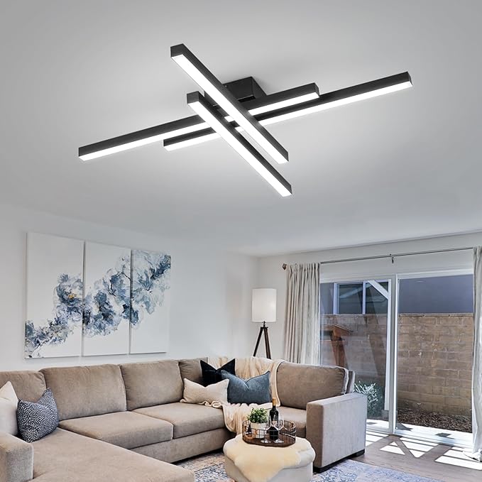 JAYMP Modern Ceiling Light with Remote, 43.3" Black Sputnik Ceiling Lamp, 64W Dimmable LED Lighting Fixture for Dining Room, Living Room, Kitchen Island, 4 Lights