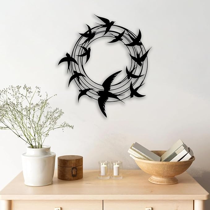 OPTYBVFD Flying Birds Metal Wall Decor - Room Decor Wall Art Home Decor for Living Room, Bedroom, Office，Outdoor, Courtyard (Black)