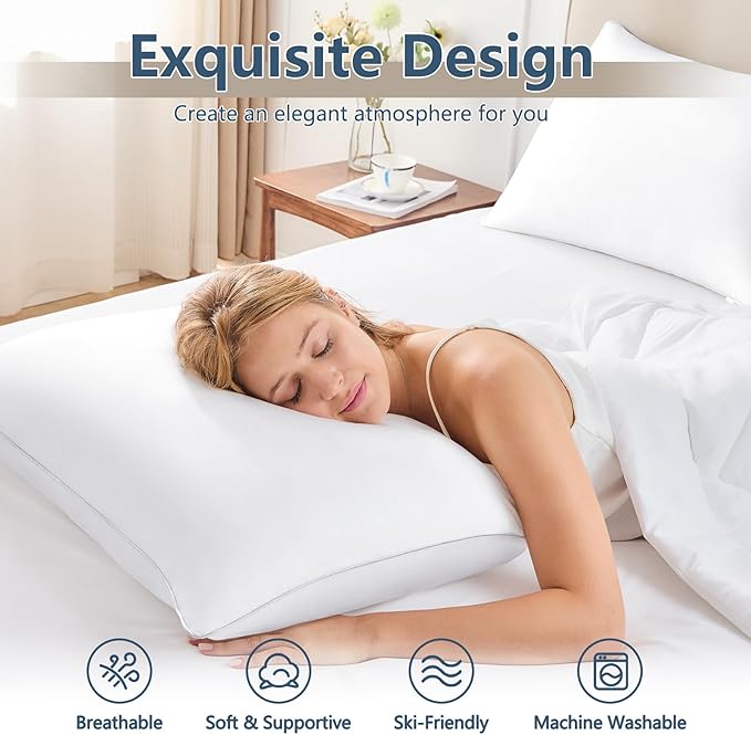 CozyLux Pillows King Size Set of 2, Hotel Quality Bed Pillows for Sleeping 2 Pack, Cooling Pillows for Side Back and Stomach Sleepers, Down Alternative Luxury Soft Supportive Fluffy Pillows (19x34)