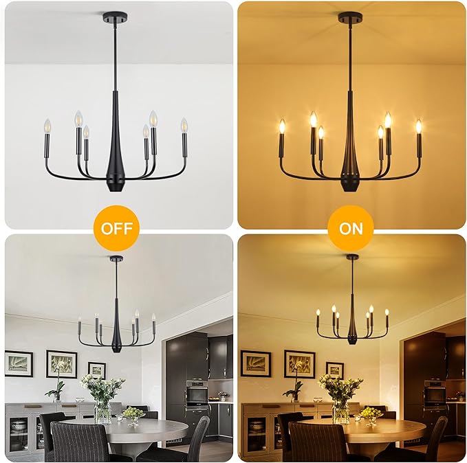 Black Chandelier, 6-Light Modern Farmhouse Chandeliers for Dining Room Light fixtures Over Table Hanging, Industrial Metal Chandelier for Entryway Kitchen Island Bedroom Living Room