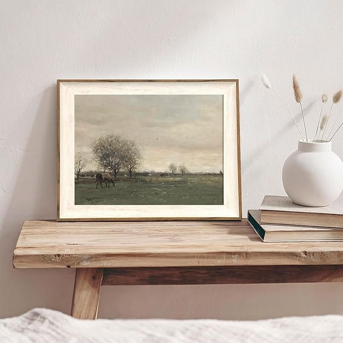 XOCUUI Vintage Landscape Canvas Wall Art, Vintage Classical Rural Hill Prints, The Vast Grassland Classic Wall Prints Modern Farmhouse Bathroom Office Decor - 8x10in Unframed