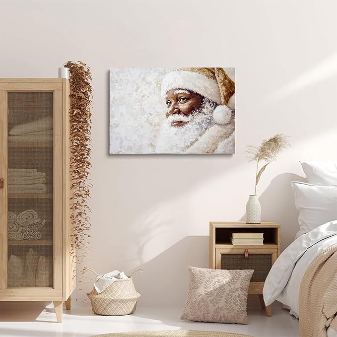 Vintage Black Santa Portraits Art Print,Retro Santa Painting,African American Christmas Artwork,Beige Santa Claus Portrait,Vintage Holiday Decor