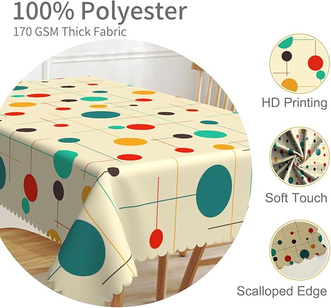 70x108inches Mid Century Rectangle Table Cloth Modern Atomic Retro Decorative Tablecloth Oil-Proof Waterproof Polyester Fabric Table Cover for Kitchen Dining Room Indoor Outdoor Party Decor