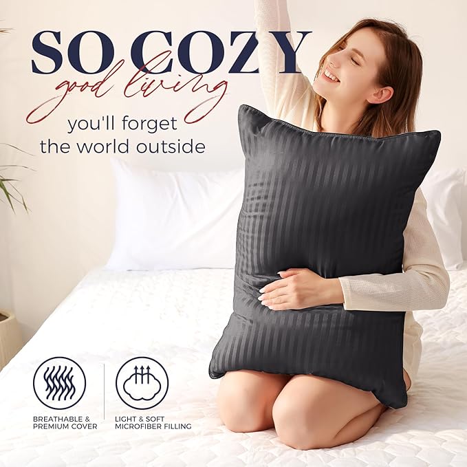 Basic Beyond Bed Pillows Standard Size Set of 4 - Down Alternative Pillows for Sleeping, Soft 20 x 26 Inches 4 Pack Standard Pillows for Back, Stomach or Side Sleepers, Black