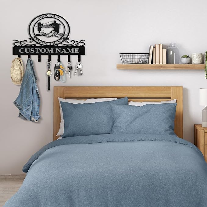 Personalized Key Holder Wall Mount - Custom Sewing Machine Design Key Hanger for Wall Art Decor, Metal Coat Rack Organizer with Hooks, Key Hanger for Bedroom Entryway Hallway, Personalized Gift
