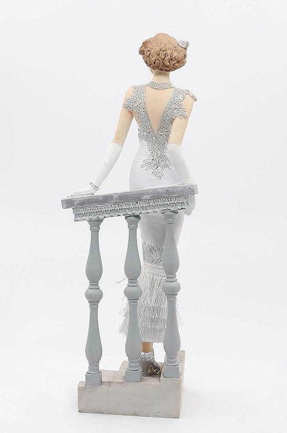 Comfy Hour Glamour Elegance Victorian Style Lady Collection Standing Lady Leaning Against Stair Handrail Collectible Figurine,13-inch Height, Silvery, Polyresin