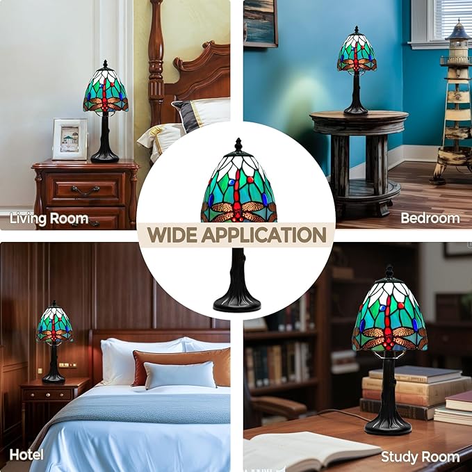 Tiffany Style Table Lamp - Dragonfly Stained Glass Lamps 6 Inch Small Tiffany Lamp Bedside Desk Lamps for Bedroom Living Room Home Office, Desk Reading Light Includes LED Bulb