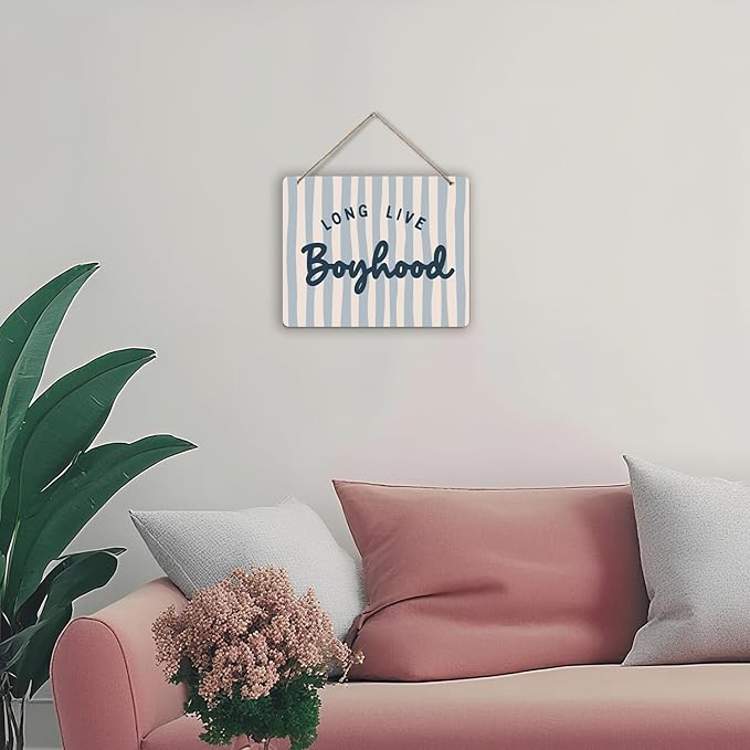 Udinaz Boho Long Live Boyhood Hanging Sign, Playroom Wall Decor, Kids Room Hanging Wood Plaque Decor for Boys Nursery Bedroom Playroom Wall Door Decorations