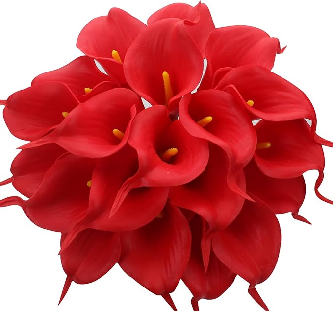 Duovlo 20pcs Calla Lily Bridal Wedding Bouquet Lataex Real Touch Artificial Flower Home Party Decor (Red)