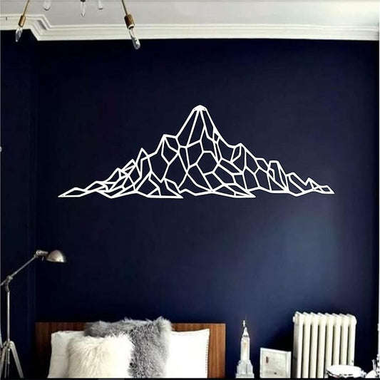 Mountain Wall Art - Geometric Mountain Range - 3D Wall Silhouette Metal Wall Decor Office Decoration Bedroom Living Room Decor Sculpture (White, 30" W x 10" H /76x25cm)