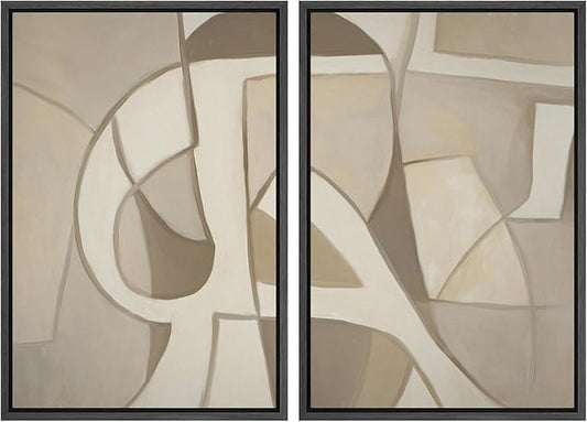 SIGNWIN Framed Canvas Print Wall Art Set Neutral Abstract Geometric Modern Minimalist Beige and Cream Illustrations Minimal Decorative Zen Bohemian for Living Room, Bedroom, Office - 24"x36"x2 Black