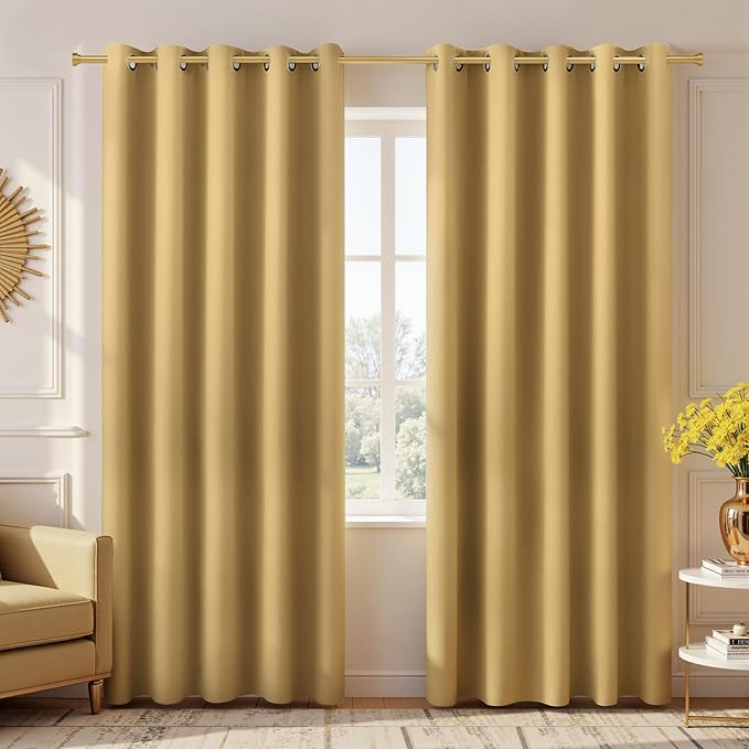 KOUFALL Gold Luxury Blackout Curtains for Living Room,Elegant Livingroom Curtain 84 Inches Long Cortinas Doradas para Sala Elegantes Modernas 2025