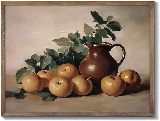 XOCUUI Farmhouse Canvas Vintage Aesthetic Room - Harvest Apples Still Life Oil Painting Artwork Abstract Decor Pictures Prints - Farmhouse Fruit for Bedroom Kitchen 8x10in - Unframed