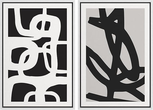 SIGNWIN Framed Canvas Print Wall Art Set Black White Geometric Dark Ring Collage Abstract Shapes Illustrations Modern Art Minimal Boho Relax/Calm for Living Room, Bedroom, Office - 16"x24"x2 White