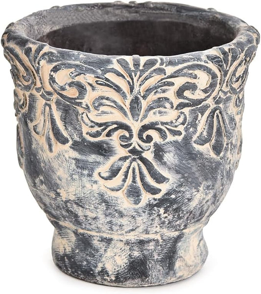 Sungmor 6.1 Inch Cement Plant Pot for Plants, Succulent Planter with Embossed Design, Vintage Concrete Flowerpots with Drainage Hole, Decorative Orchid Houseplant Pot Indoor Outdoor Plant Container