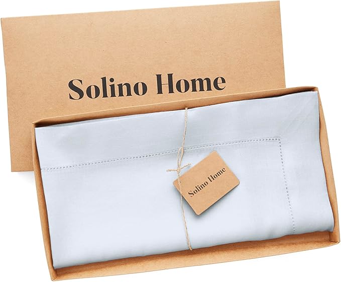 Solino Home Light Blue Linen Tablecloth 52 x 52 Inch - 100% Pure Linen Square Table Throw - Classic Hemstitch, Machine Washable Table Cloth for Winter