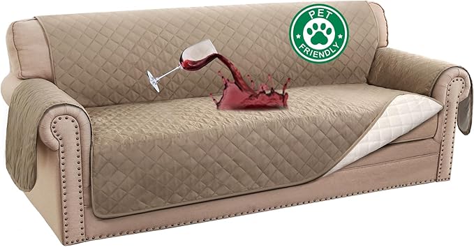 Turquoize 100% Waterproof Sofa Covers Couch Cover Sofa Cover for Dogs Couch Protector Triple Non-Slip Sofa Slipcover for 3 Cushion Couch Furniture Protector for Pets, Kids,Dog (XL Sofa 78", Khaki)