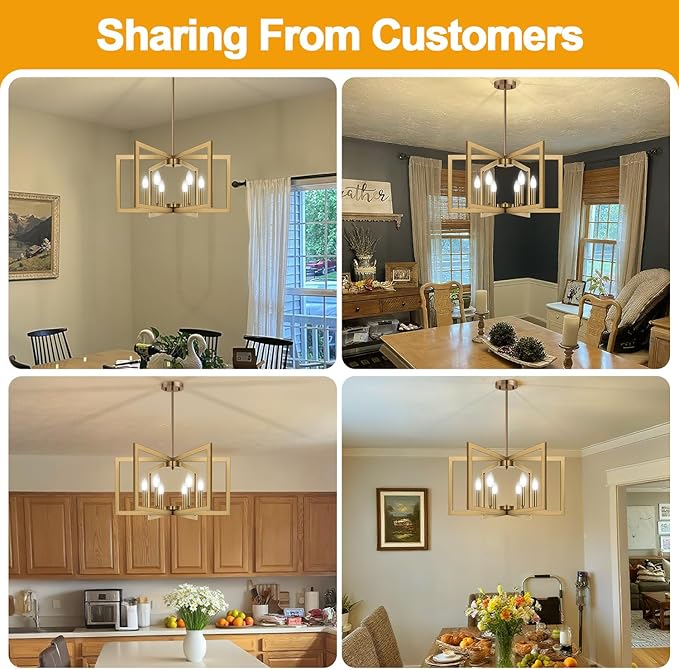 25" Modern Brass Chandelier for Dining Room, No Assembly Required Brass Dining Room Light Fixture Over Table, Industrial Metal Hanging Pendant Lights Fixture for Kitchen Island, Entryway, Foyer