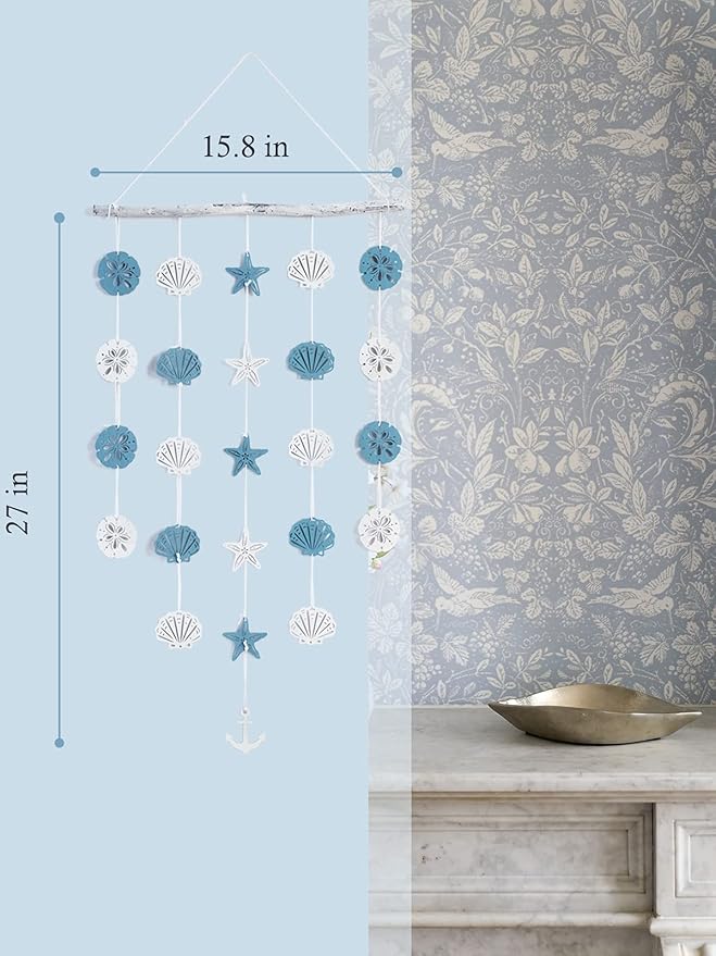 SOMTO Beach Seashell Wall Hanging Decor,Ocean Boho Farmhouse Rustic Coastal Themed Decorations for Home | Shells Starfish and Anchor Beach Nautical Decor for Bathroom, Bedroom or Living Room