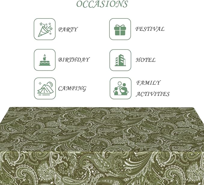 60x102 Inch Paisley Rectangular Tablecloth Vintage Country Green Floral Table Cloth Bohemian Washable Durable Table Cover for Dining Banquet Home Indoor Decor