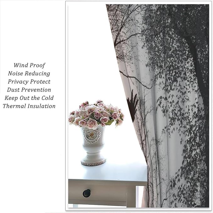 Gothic Halloween Forest Blackout Window Curtains, Scary Crow Forest Gothic Theme Window Treatments Drapes, for Bedroom Living Room 31.5(W)*63(L) 2 Panels
