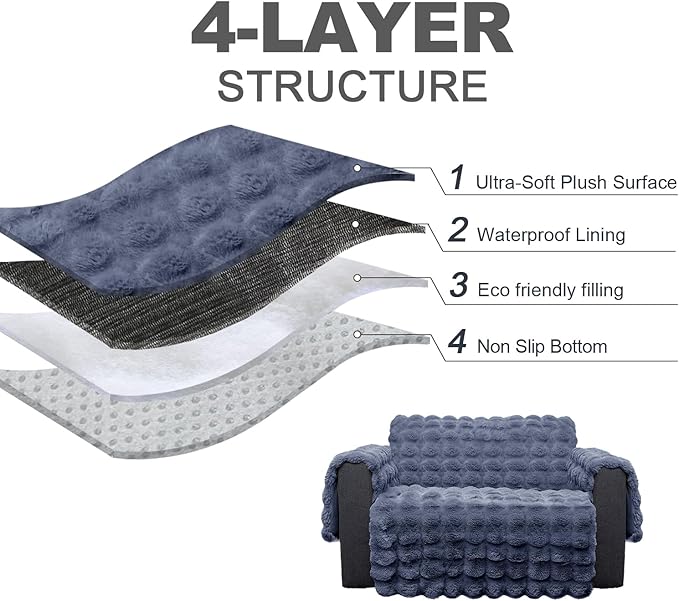 Plush and Fuzzy Shaggy Couch Cover, Dog Pad Faux Fur Sofa Cover, Water Resistant Slipcover, Non-Slip Furniture Protector for Kids,Dogs,Cats.(Noble Gray-Bubble, Small-XL Chair)