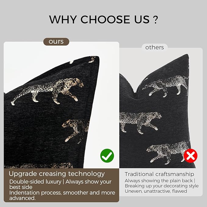 Throw Pillow Cover 20x20, Double Sided Cheetah Chenille Jacquard Embroidered Pillow Covers, Luxury Modern Style Accent Pillowcase for Bed Couch Sofa Living Room Bedroom