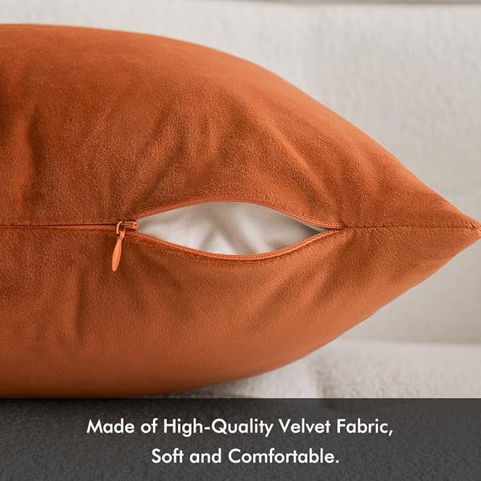 MIULEE Pack of 2 Velvet Soft Solid Fall Decorative Square Lumbar Throw Pillow Covers Autumn Cushion Cases for Sofa Bedroom Car Decor 12x20 Inch Orange
