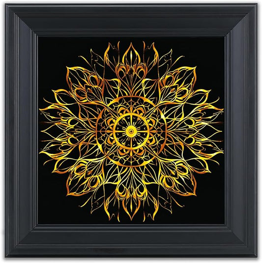 Brivoria Mandala Wall Art Home Decor, Golden Sacred Centerpiece with Layered Frame Design, Modern Spiritual Wall Accent for Living Room Hallway Dining Room or Meditation Area, Artistic Display, 16x16