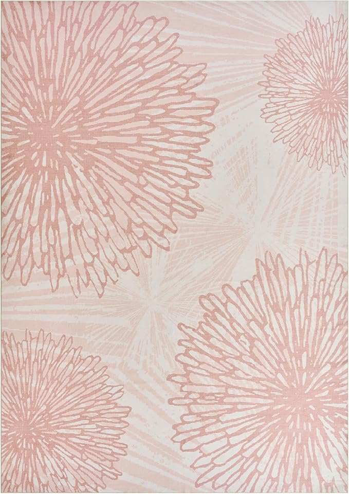 WITSHOCK Pink Rugs 12x14 for Bedroom Girls,Floral Modern Distress Print Pattern Carpet for Living Room Dining Room,Stain Resistant Anti Slip Backing Rugs for Kids Room Nursery Playroom,Light Pink