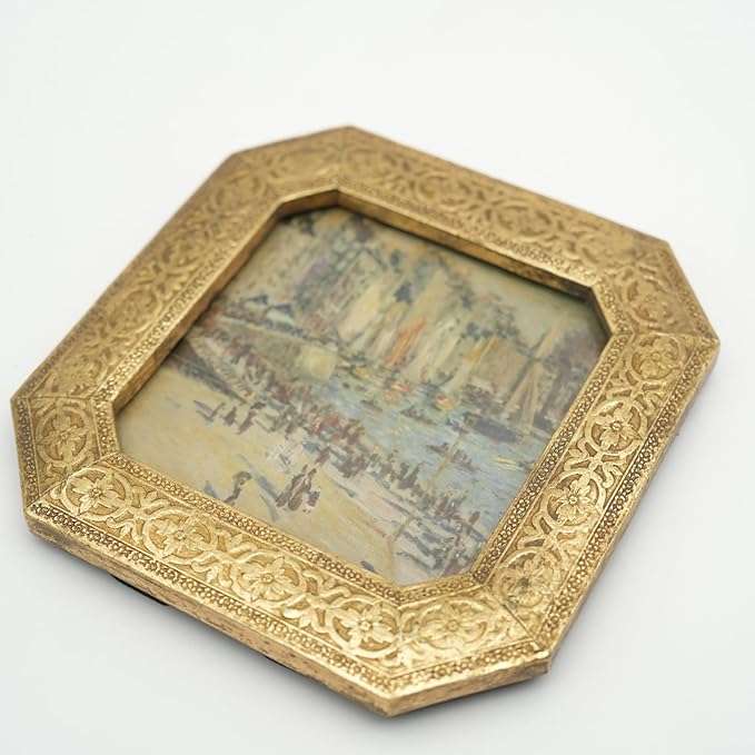 4x4 Vintage Picture Frame - Small Gold Antique Frame 4x4, Mini Square Ornate Frames 4 X 4 With Glass Front For Tabletop Photo Display And Wall Hanging, Vintage Wall Decor