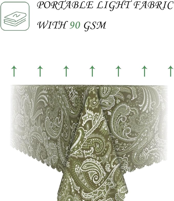 70x90 Inch Paisley Rectangular Tablecloth Vintage Country Green Floral Table Cloth Bohemian Washable Durable Table Cover for Dining Banquet Home Indoor Decor