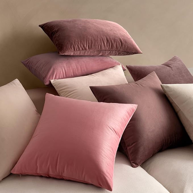 MIULEE Pack of 2 Pillow Covers Velvet Square Throw Pillow Covers Decorative Cushion Case for Spring Sofa Bedroom Couch 16x16 Inch Bright Pink
