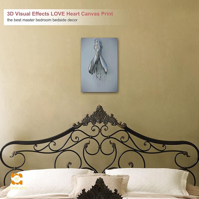 3D Wall Art Decor Artwork - 3D Metal Effect Wall Art hands clasped for Modern Wall Art, Large Wall Art for Bedroom Dercorations Framed 12”x18”x1Pcs