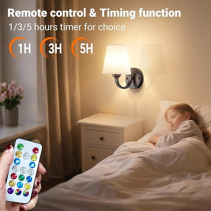 Battery Operated Wall Sconces Set of Two, Indoor Wireless Wall Mounted Lamp with 10000mAh Dimmable Bulb and Remote, RGB Colors Rechargeable Wall Light for Bedroom Living Room Decor