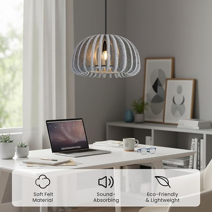Pendant Light with Felt Lampshade, Modern Hanging Lamp Fixture, DIY Acoustic Pendant Light Chandeliers for Kitchen Island, Living Room, Dining Room, Bedroom, Office (D13.7"x7.8")