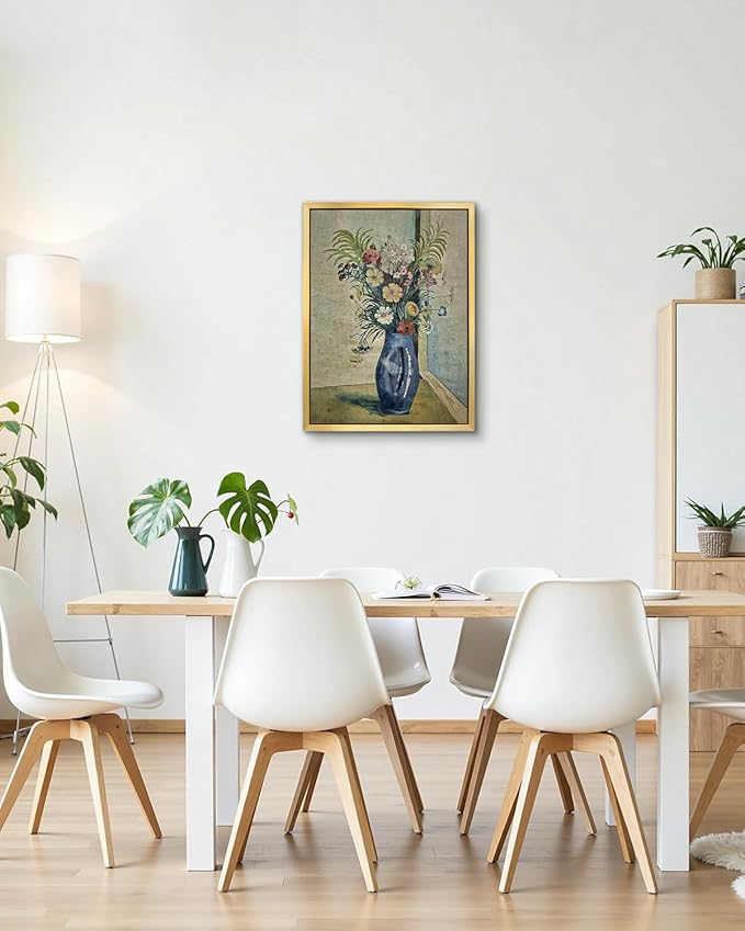 AIMAILON Vintage Gold Canvas Wall Art Framed Decor for Living Room Kitchen Colorful Wildflower Print Still Life Classical Home Decration Artwork Picture Desktop Decor 12x16